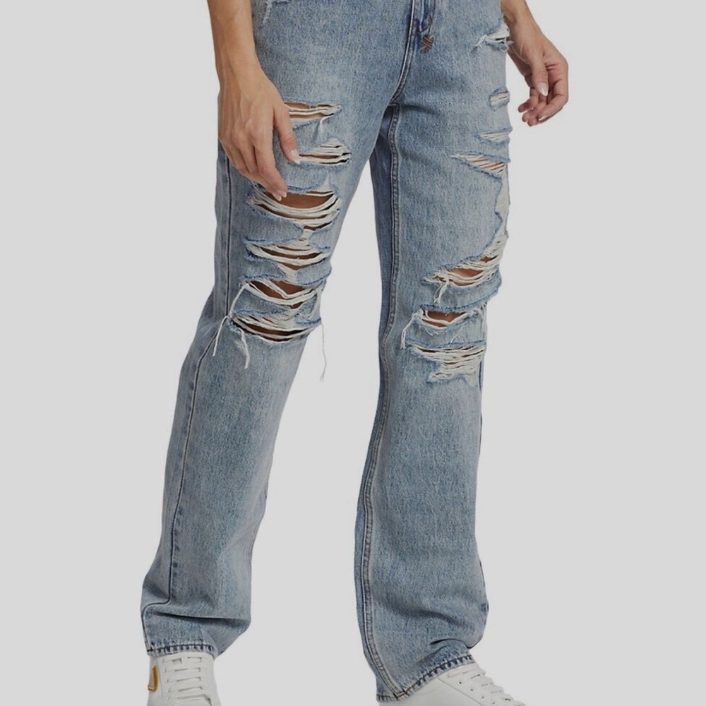 Ksubi Blue Straight Leg Jeans with Distressed Details